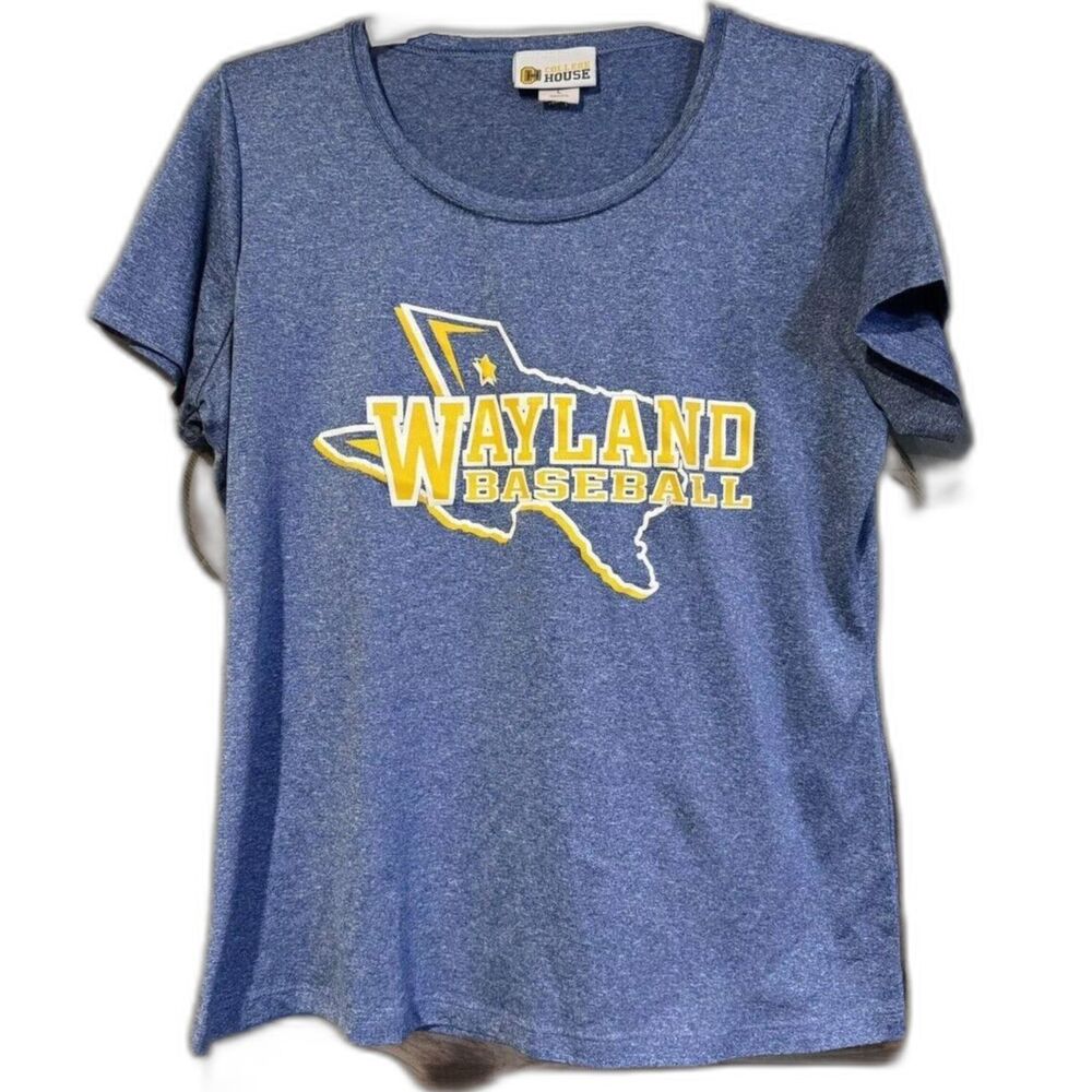 Wayland Baseball Shirt Large L College House Texas Blue Heather Pioneers
